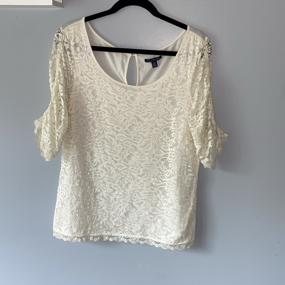 American Eagle Ivory/Cream Lace Blouse Top Sz XL